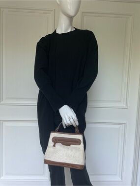 Esprit Cream Woven Satchel with Brown Trim